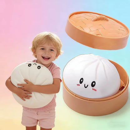 Giant Mega 25cm 10” Dumpling Jumbo Heavyweight Sensory Bao Bun Toy with Steamer, Mystery Squishy