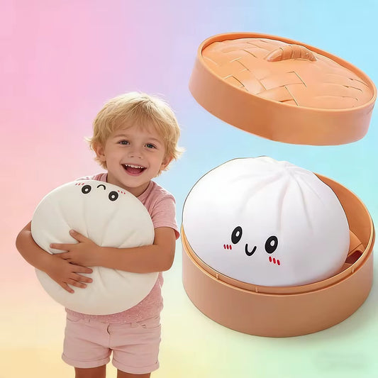 Giant Mega 25cm 10” Dumpling Jumbo Heavyweight Sensory Bao Bun Toy with Steamer, Mystery Squishy