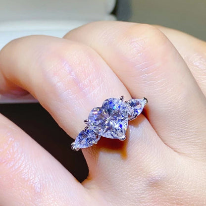 3 Carat Heart-Shaped Sparkala™ Pure Sterling Silver Ring With Sidestones