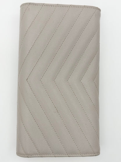 Yves Saint Laurent (YSL) Monogram Large Flap Wallet in Light Grey Quilted Leather - Authentic, Preloved