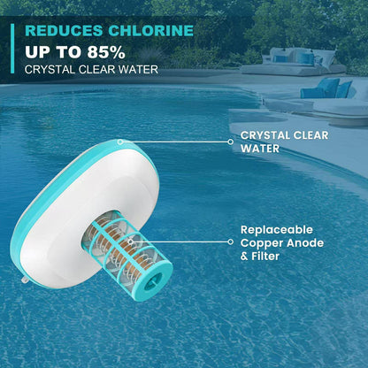 SOLAR POOL IONIZER, CHEMICAL-FREE FLOATING WATER PURIFIER, UP TO 45,000 GALLONS