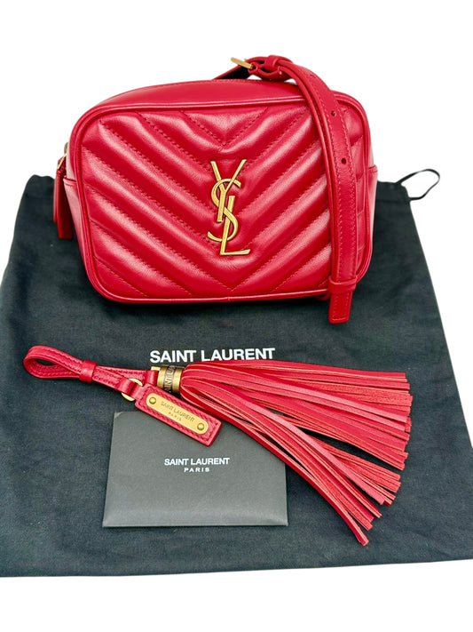 Yves Saint Laurent YSL Lou Mini Belt Bag in Red Quilted Lambskin Leather with Tassel Charm - AUTHENTIC