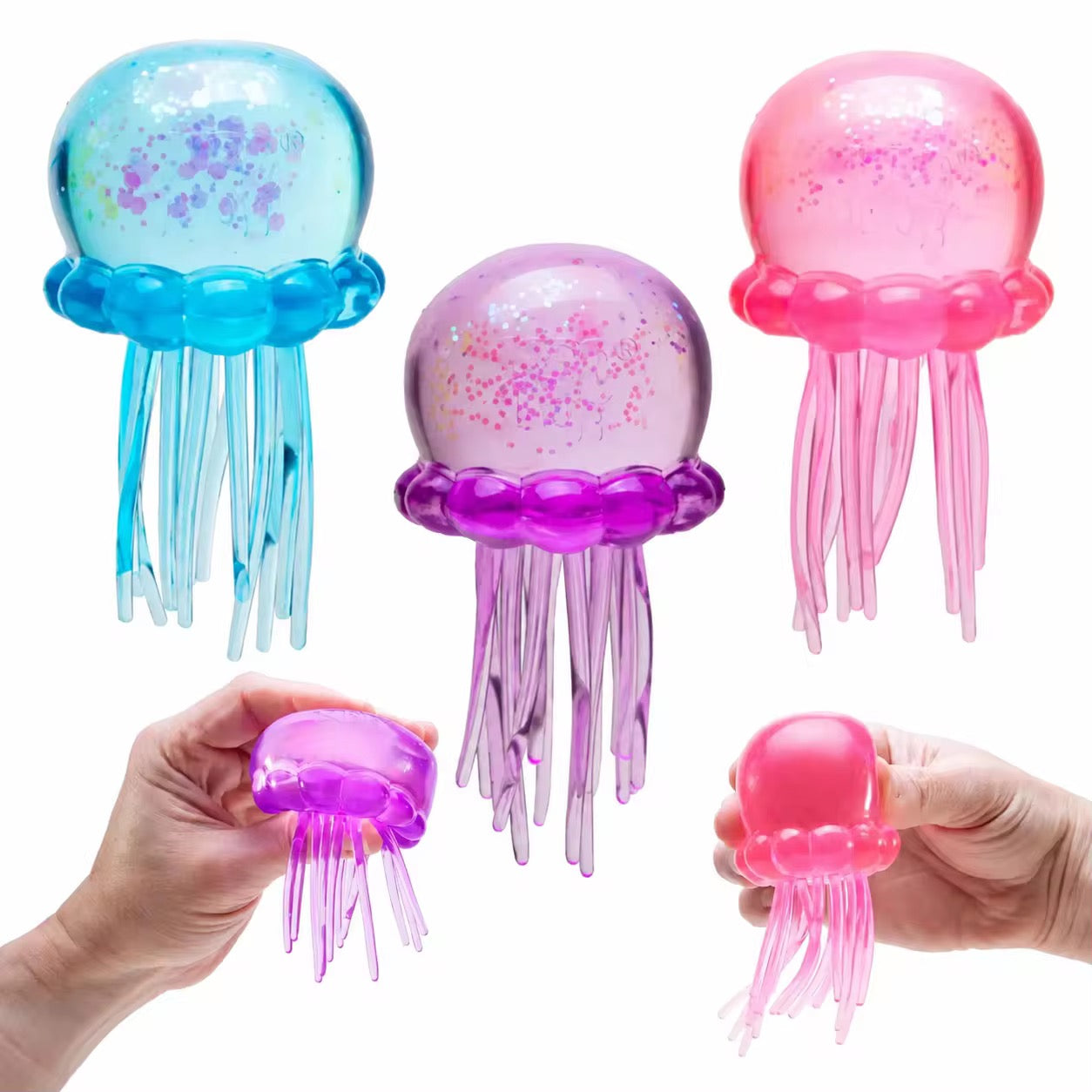 Jellyfish Glitter Squeeze Toys - 4-Inch Sensory Squishy Stress Anxiety Reliever Fidget Toy