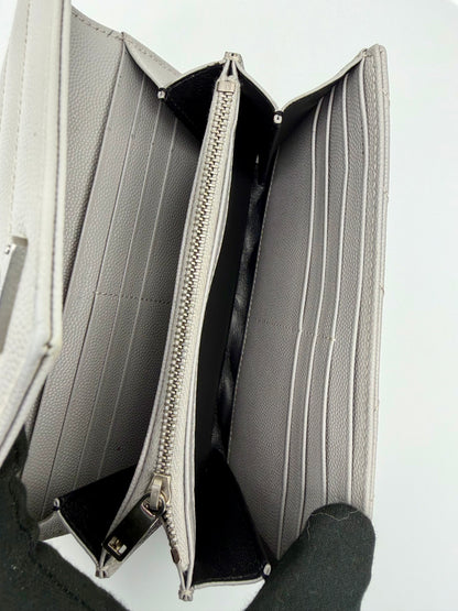 Yves Saint Laurent (YSL) Monogram Large Flap Wallet in Light Grey Quilted Leather - Authentic, Preloved