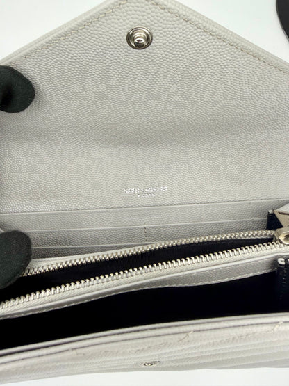 Yves Saint Laurent (YSL) Monogram Large Flap Wallet in Light Grey Quilted Leather - Authentic, Preloved