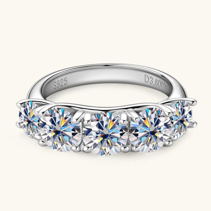 3.6 Carat 5 Stone Brilliant Round Cut Sparkala™ Pure Sterling Silver 5 Stone Ring