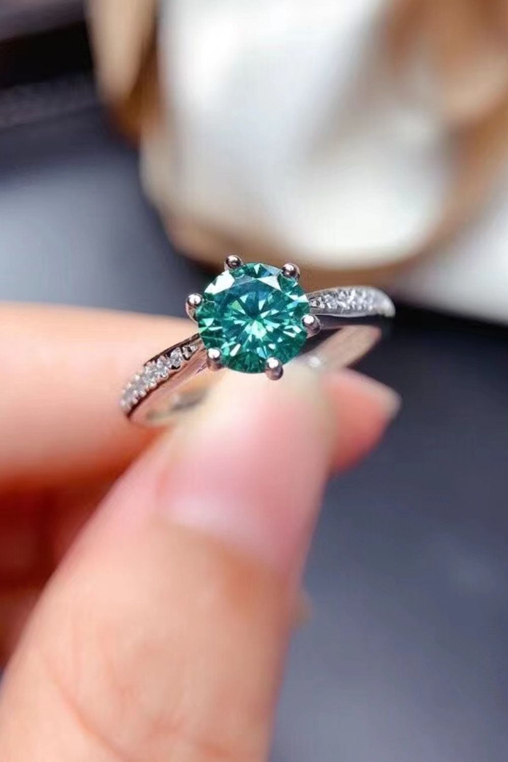 All For You 2 Carat Green Brilliant Round Cut Sparkala™ Platinum Over Pure Sterling Silver Ring