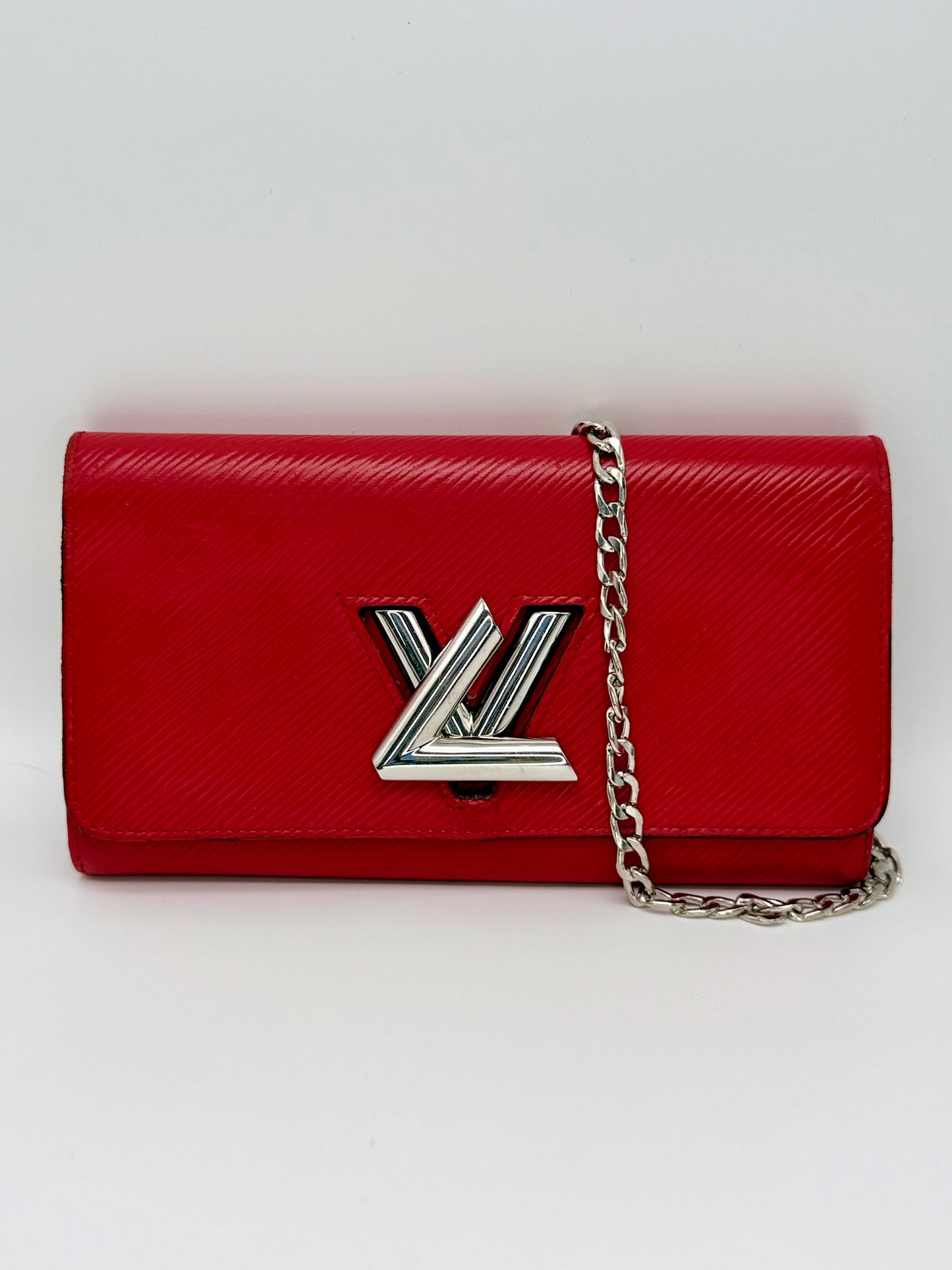 Louis Vuitton Red Epi Leather Twist Wallet Silver Hardware - Authentic, Preloved