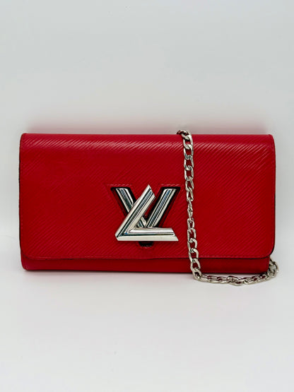Louis Vuitton Red Epi Leather Twist Wallet Silver Hardware - Authentic, Preloved