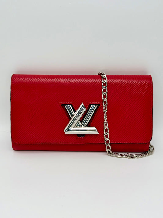 Louis Vuitton Red Epi Leather Twist Wallet Silver Hardware - Authentic, Preloved