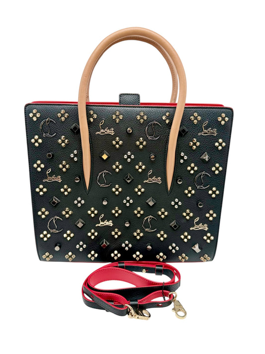Christian Louboutin Paloma Medium Tote Bag - Black Grainy Leather with Spikes, Iconic