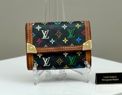 Louis Vuitton Porte-Monnaie Plat Wallet – Black Multicolore Monogram Takashi Murakami RARE