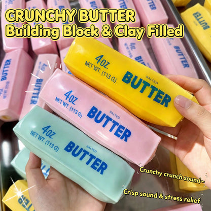 Crunchy Butter Squishy Toy 14cm Building Block & Clay Filled Sensory Fidget Toy Stress Relief