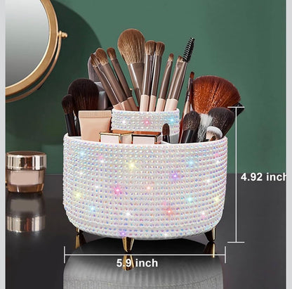 Bling Diamond 360° Rotating Vanity Makeup Brush Holder 5 Slot Cosmetics Organizer
