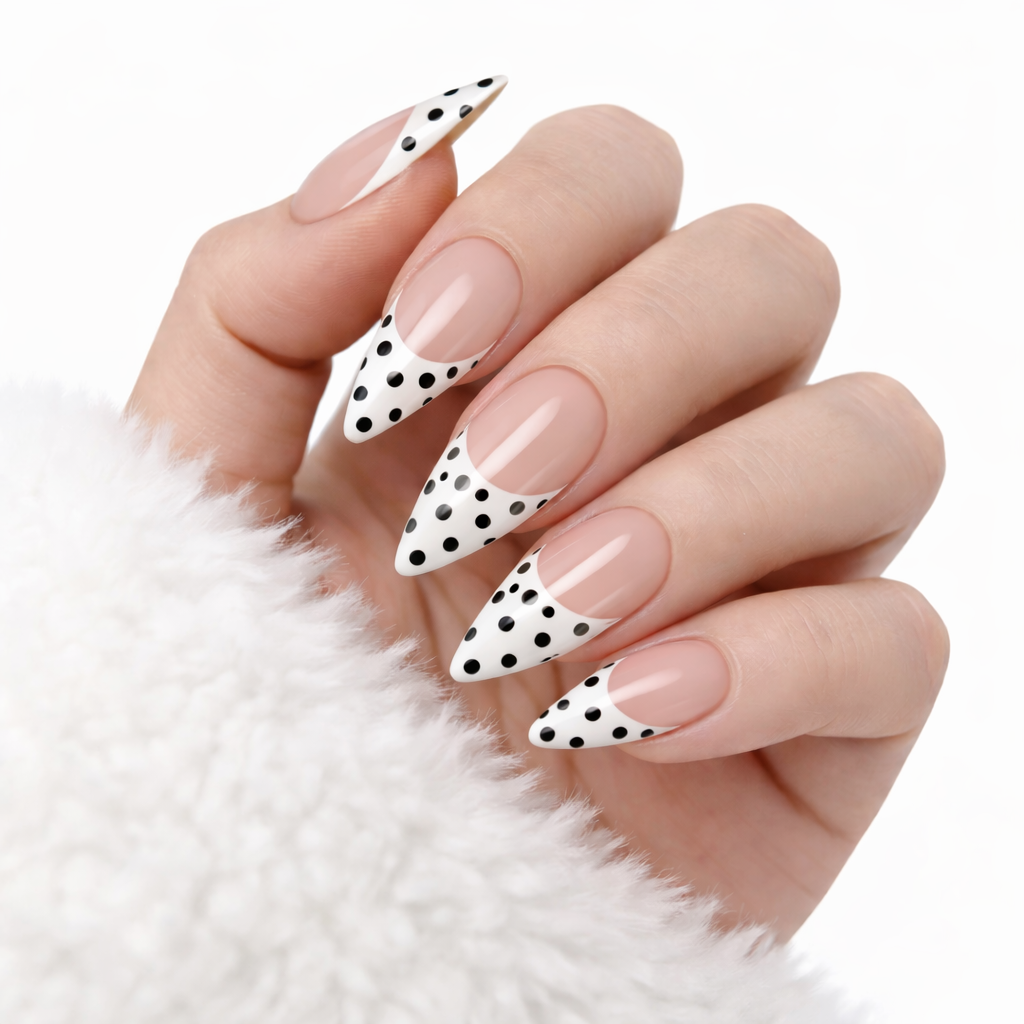 Salon-Style French Tip Press-On Nails - Coffin #034