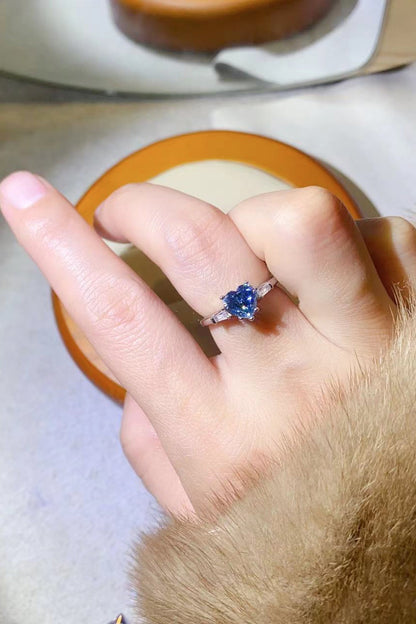 1 Carat Blue Sparkala™ Heart-Shaped Platinum-Plated Ring in Blue