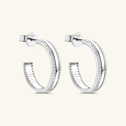 Pure Sterling Silver Inlaid Sparkala™ C-Hoop Earrings