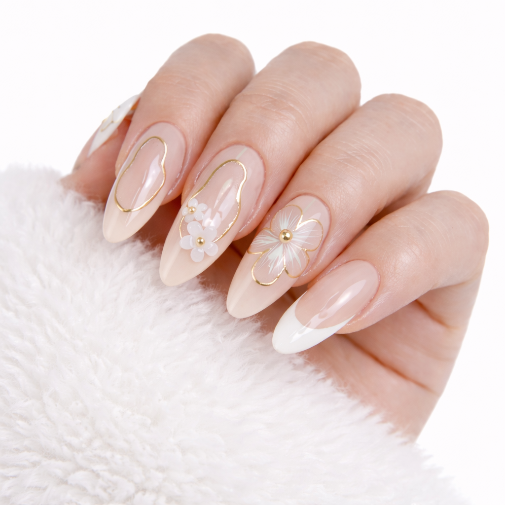 Salon-Style French Tip Press-On Nails - Coffin #035