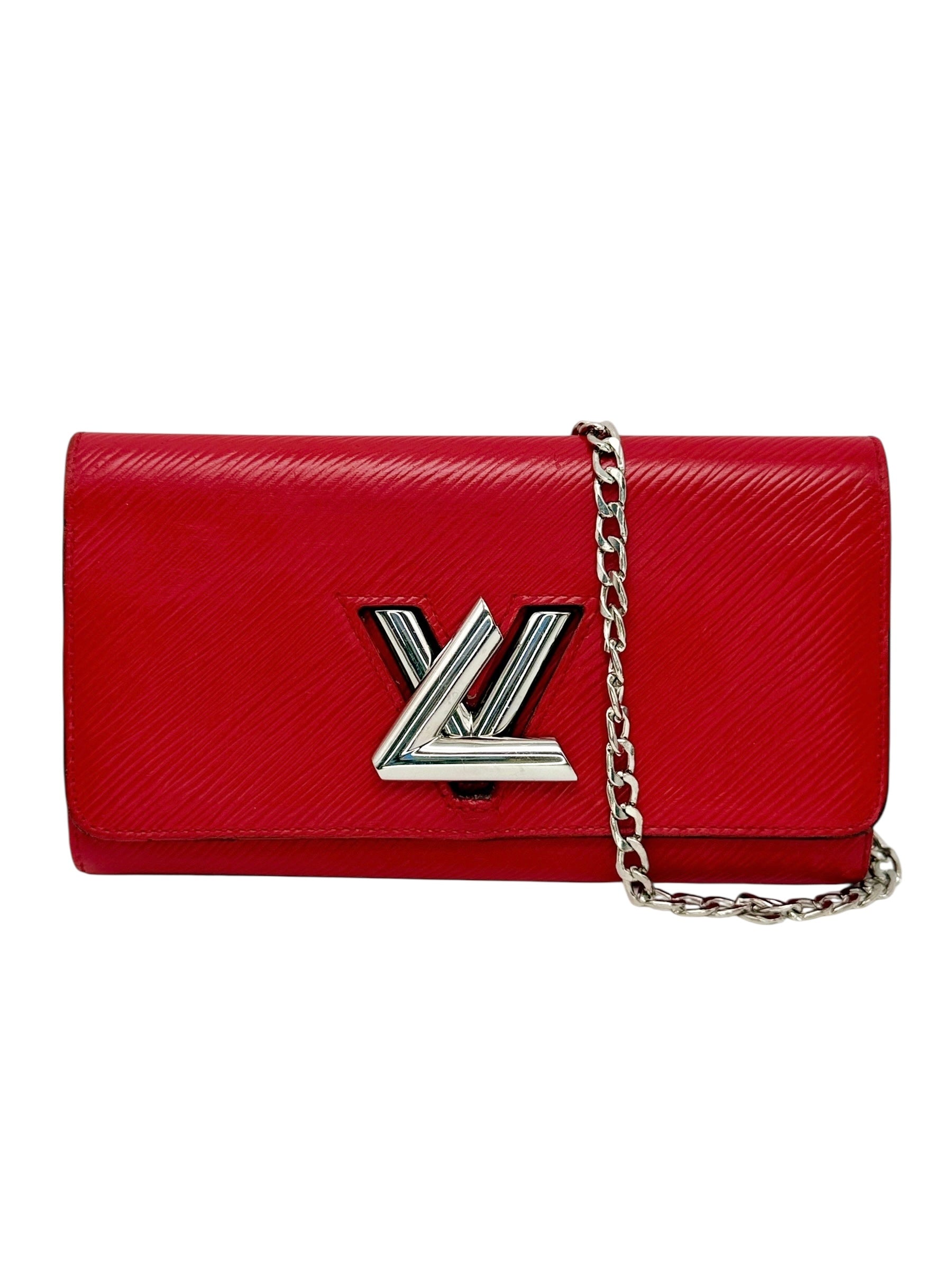 Authentic Louis Vuitton Twist Epi Leather Coquelicot Red Silver Hardware WOC Wallet on Chain