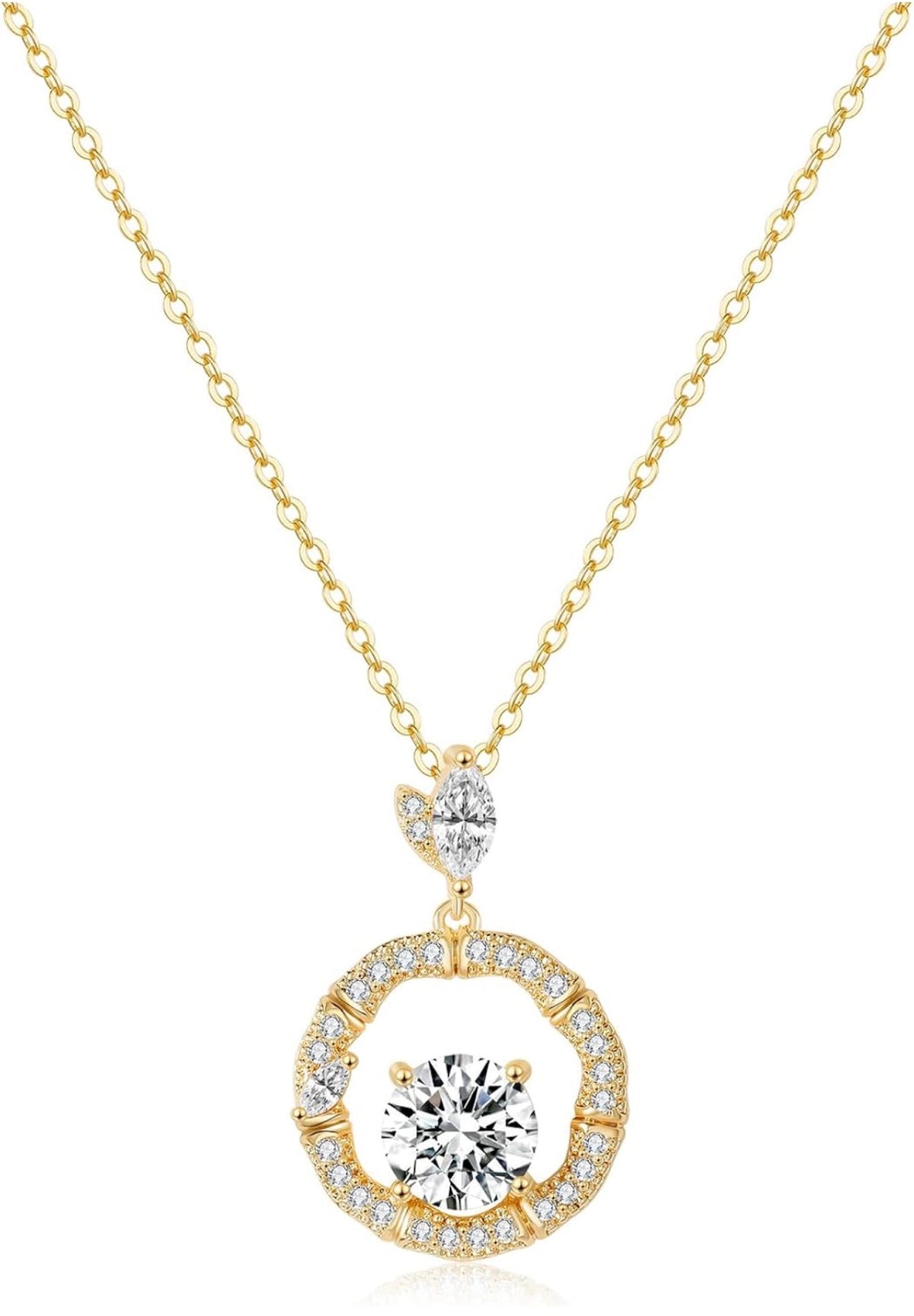 Circle Pendant Necklace - S925 Sterling Silver 18K Gold Plated with 5A Cubic Zirconia
