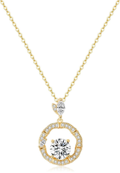 Circle Pendant Necklace - S925 Sterling Silver 18K Gold Plated with 5A Cubic Zirconia