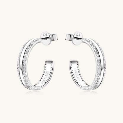 Pure Sterling Silver Inlaid Sparkala™ C-Hoop Earrings