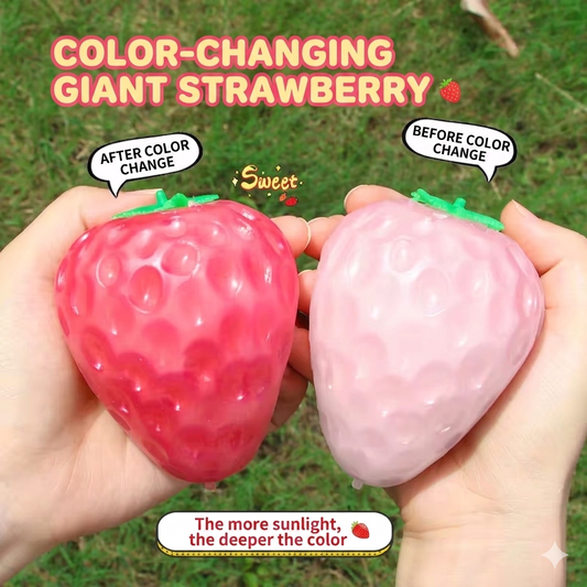 Magic Color-Changing Giant Strawberry Squishy Squeeze TPR Filled Toy – UV Sensitive Stress Reliever!