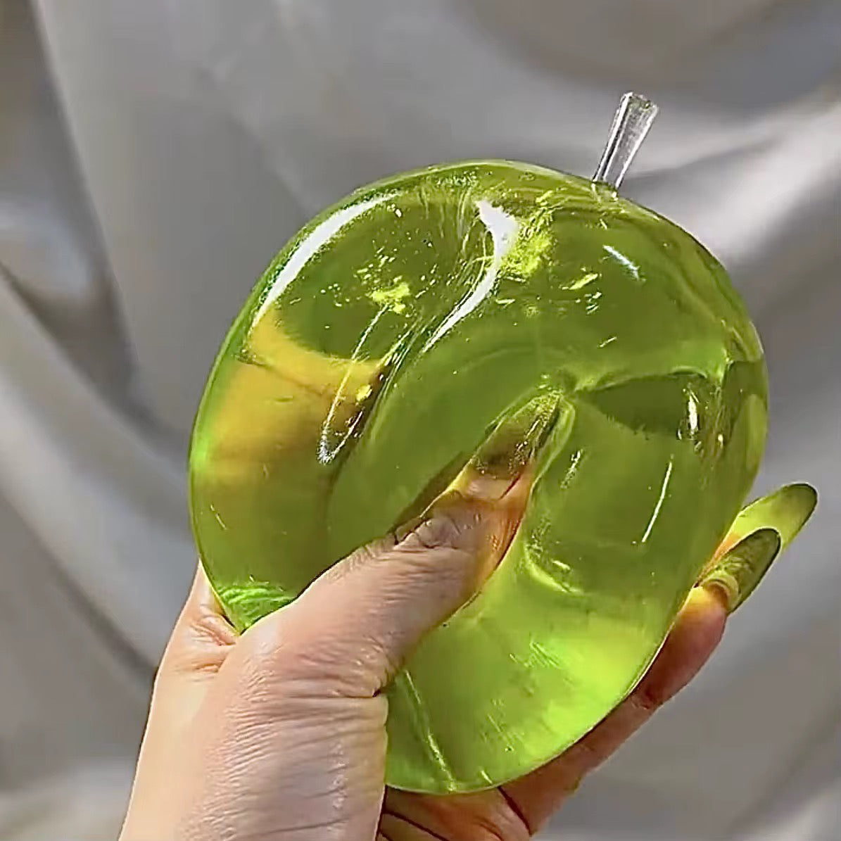Clear Green Apple Maltose Squishy Toy - Crystal Sugar Squeeze Fidget - Ultra Satisfying Malt Glucose Sensory Stress Relief Toy 5.5cm
