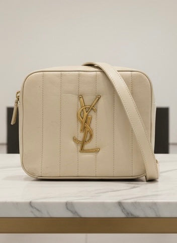Yves Saint Laurent YSL Vicky Monogram Camera Bag in Crema Soft Lambskin Leather with Gold Hardware - AUTHENTIC
