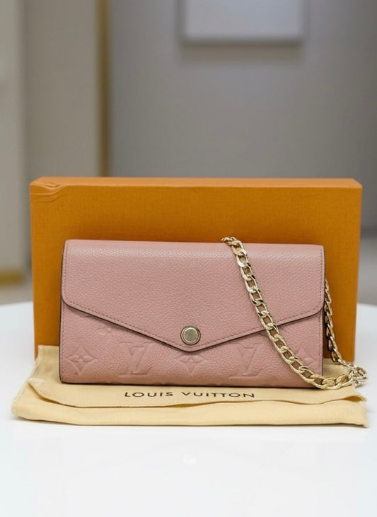 Louis Vuitton Rose Poudre Empreinte Sarah Wallet NM with Chain