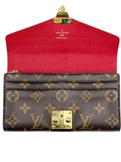 Louis Vuitton Pallas Wallet with Chain - Monogram Canvas & Scarlet Red Calfskin Leather - Excellent Preloved Condition