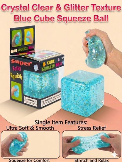 Large Glitter Cube Stress Ball Sensory Toy Ultra-Soft TPR Sugar Maltose Squish Fidget 5.5cm