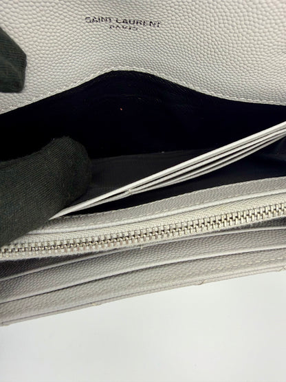 Yves Saint Laurent (YSL) Monogram Large Flap Wallet in Light Grey Quilted Leather - Authentic, Preloved