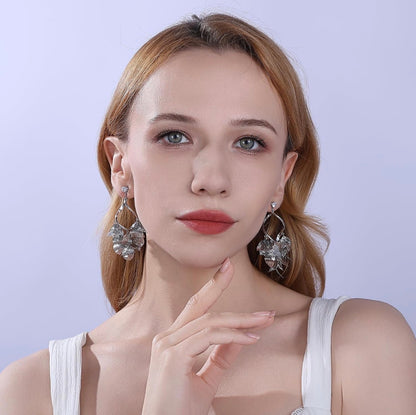 Silver Leaf Dangle Earrings for Women Nature-Inspired 925 Sterling Silver Twisted Chandelier Jewelry with Cubic Zirconia