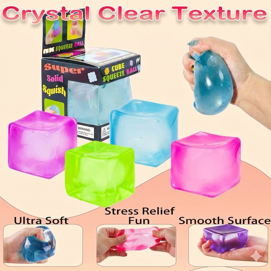 Crystal Clear Squish Cube – 5.5cm Transparent TPR Maltose Filled Stress Ball | Ultra-Soft Sugar Gel Fidget Toy for Anxiety Relief, Sensory Play & Hand Therapy