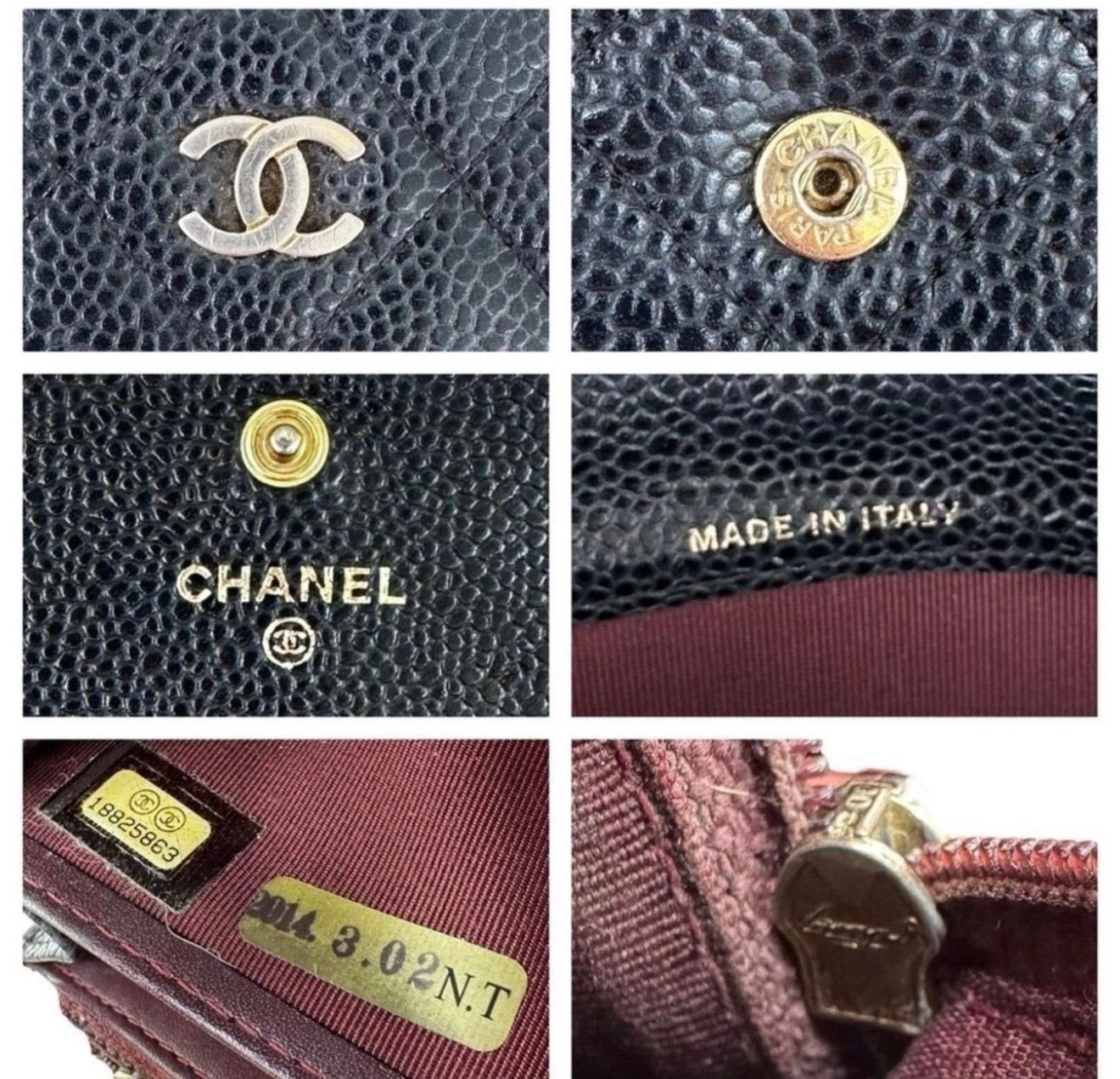 CHANEL Black Caviar Quilted Leather Classic Flap Long Wallet with Chain - Preloved
