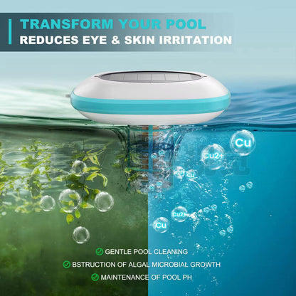 SOLAR POOL IONIZER, CHEMICAL-FREE FLOATING WATER PURIFIER, UP TO 45,000 GALLONS
