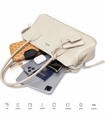 CAITINA Shoulder Bag Satchel Top Handle Hand Bag w/ Shoulder Strap – PU Vegan Leather – Ivory Cream - Brand New