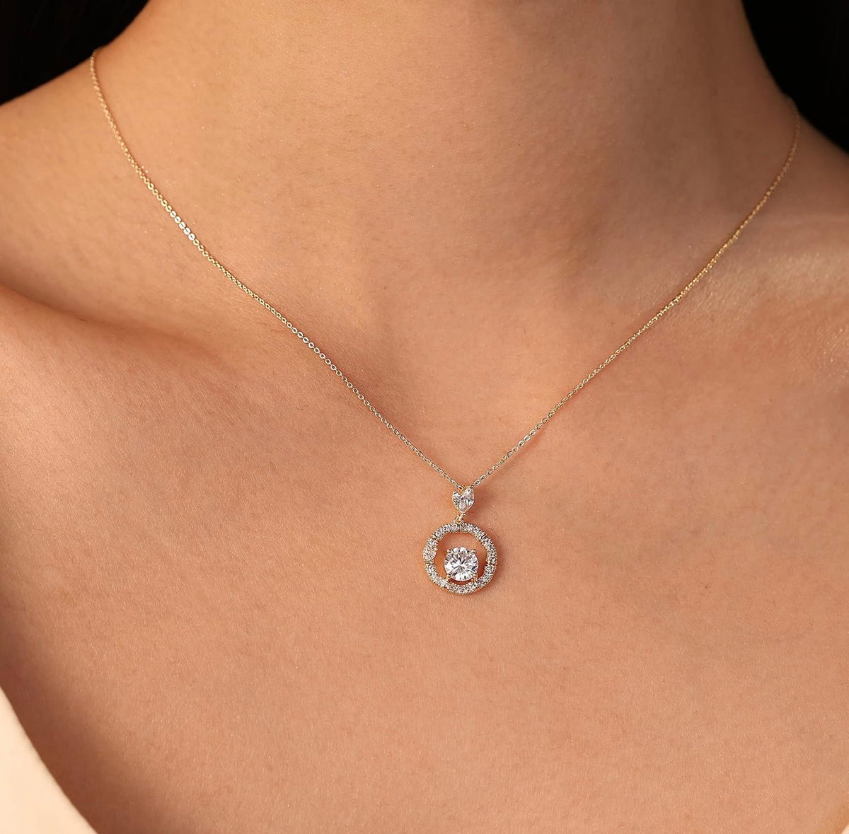 Circle Pendant Necklace - S925 Sterling Silver 18K Gold Plated with 5A Cubic Zirconia