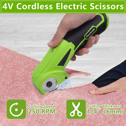 4V Cordless Electric Scissors - Heavy Duty Rotary Cutter for Crafts, Fabric & Cardboard