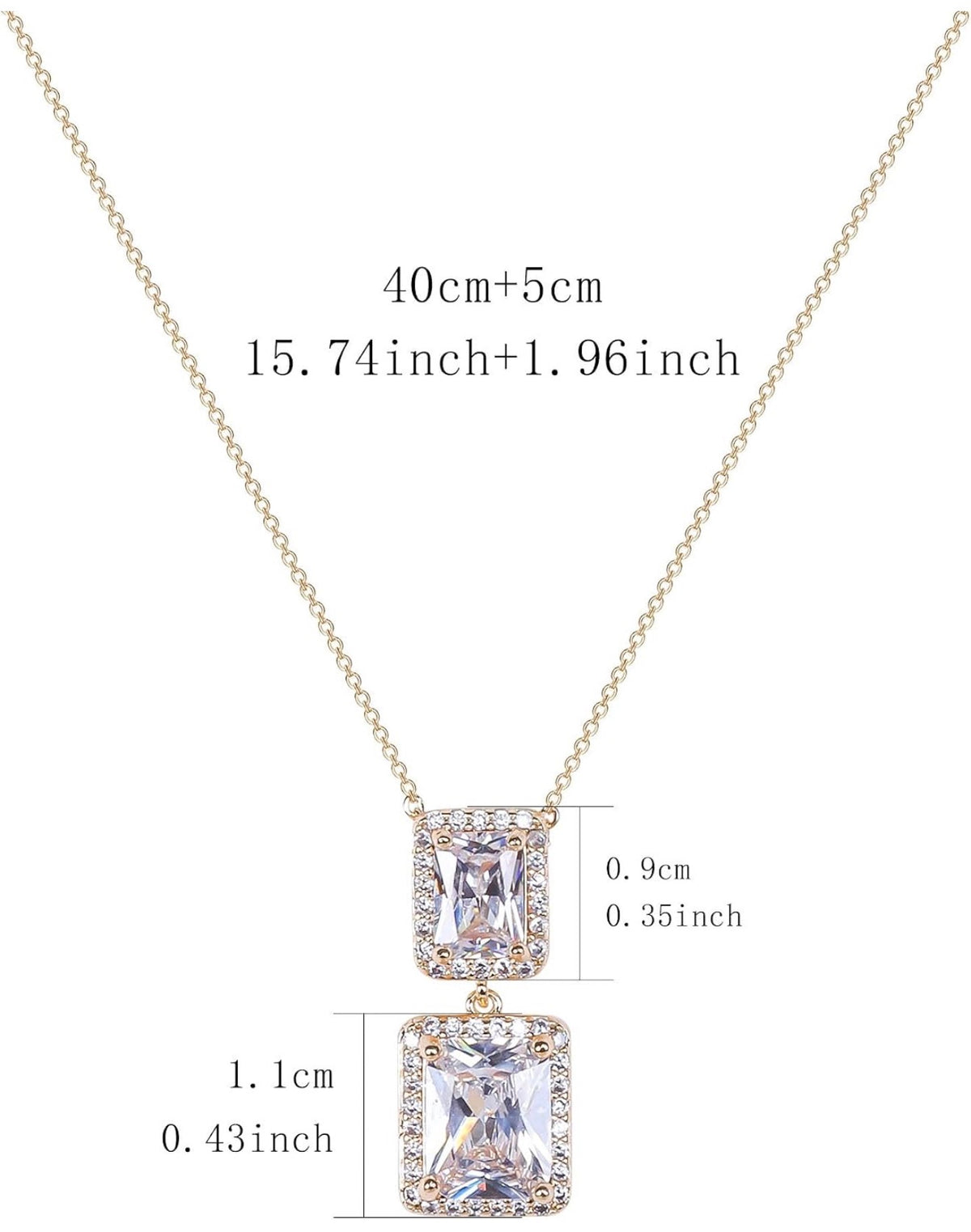 Double Radiant-Cut CZ Pendant Necklace S925 Sterling Silver 18K Gold Plated