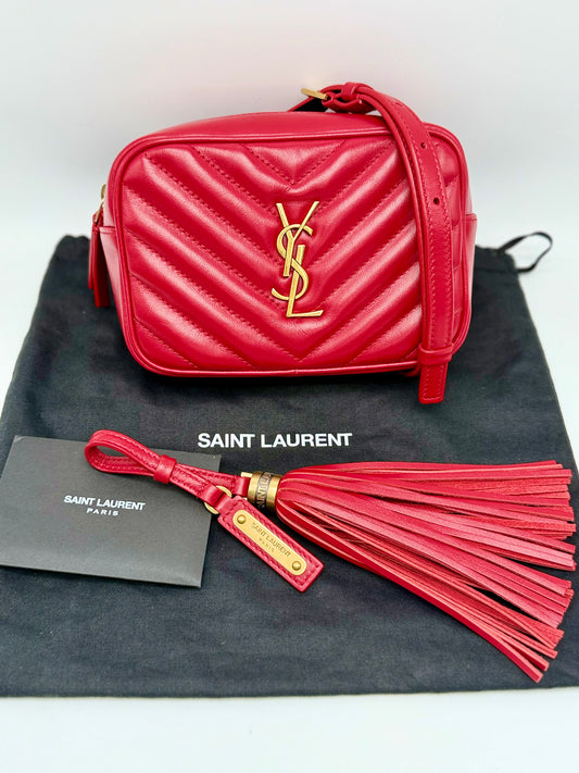 Yves Saint Laurent (YSL) Lou Quilted Leather Belt Bag - Red with Gold Hardware - Authentic, Pre Loved