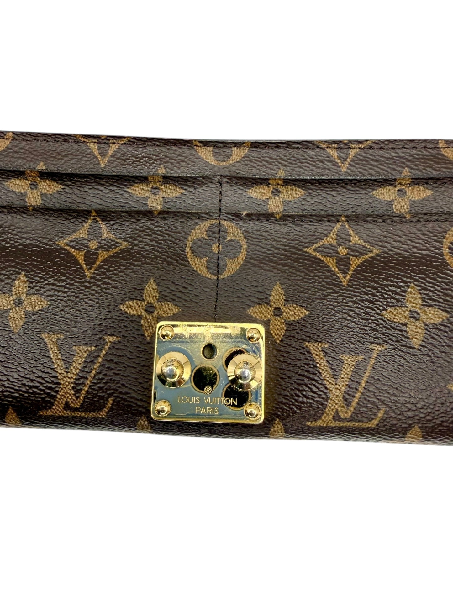 Louis Vuitton Pallas Wallet with Chain - Monogram Canvas & Scarlet Red Calfskin Leather - Excellent Preloved Condition