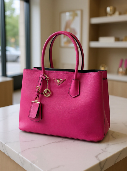 Prada Saffiano Lux Double Handle Tote Bag in Peonia Pink - Excellent Condition
