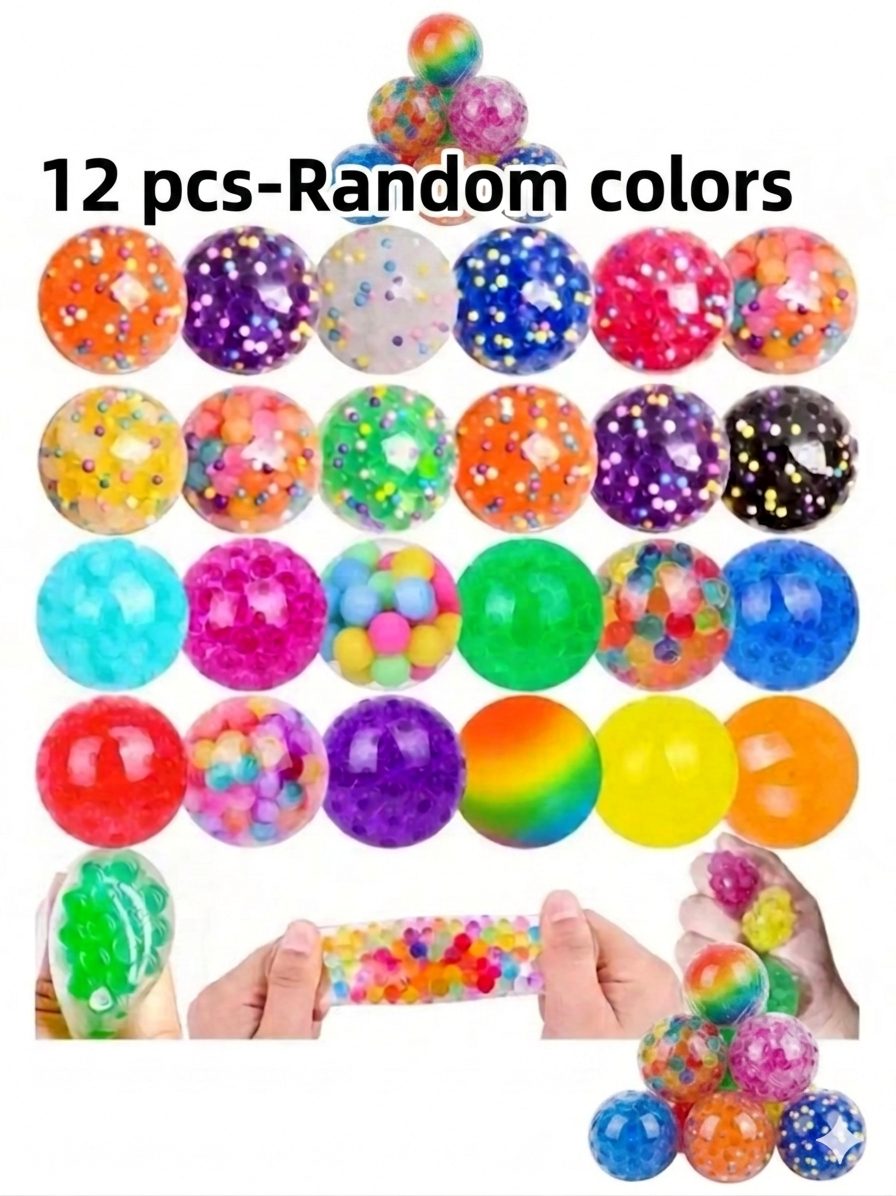 Mini Boba Bead Stress Popper Balls – 3.5cm Squeeze Sensory Grape Toys, Colorful Squishy for ADHD, Anxiety Relief