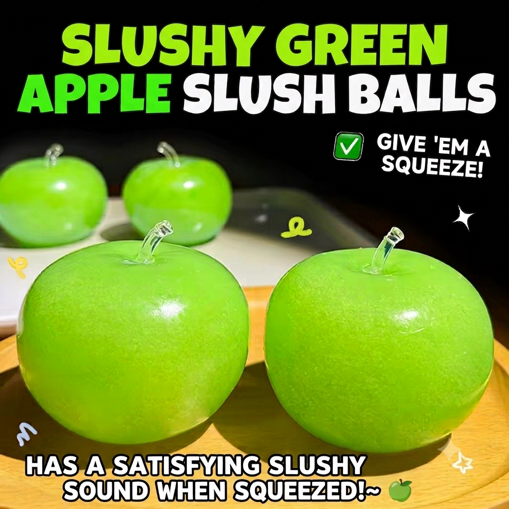 Green Apple Slushy Stress Ball – Moldable Ice Sand ASMR Squishy Fidget Toy for Anxiety & Focus, Silky TPR Crunchy Sound Squeeze Ball