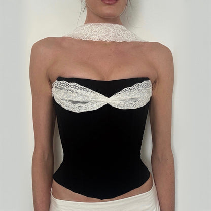 Call Back Black Lace Halter Top