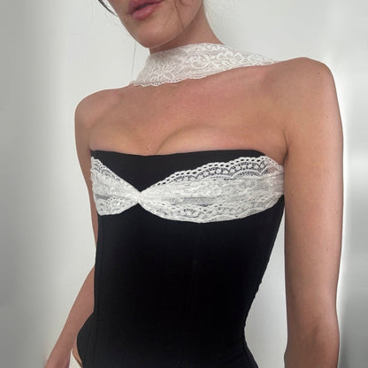 Call Back Black Lace Halter Top