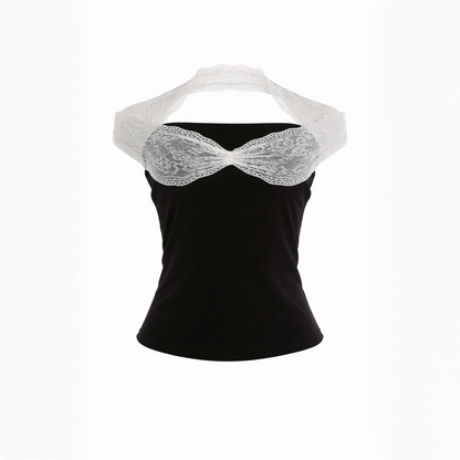 Call Back Black Lace Halter Top