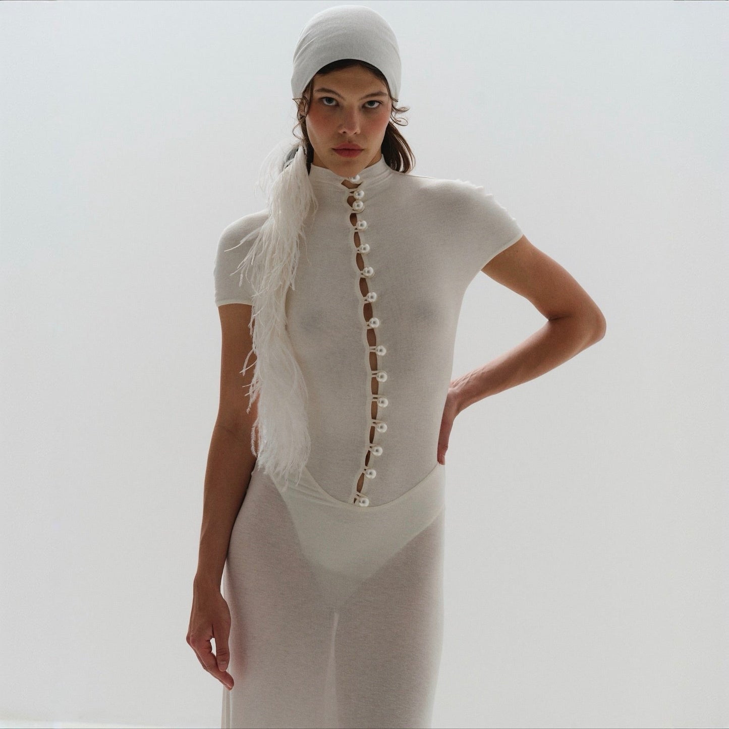 Caroline Baby-Soft Knit Pearl Button Maxi Dress with Built-In Bodysuit